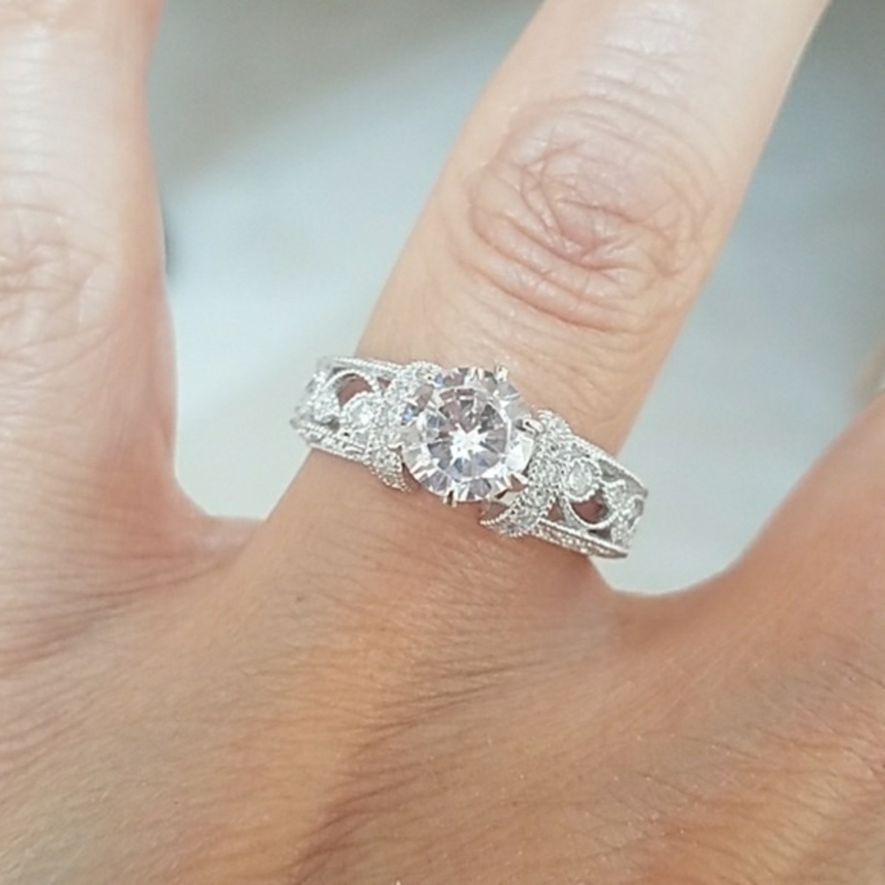 14k White Gold Plated Engagement Ring size 8